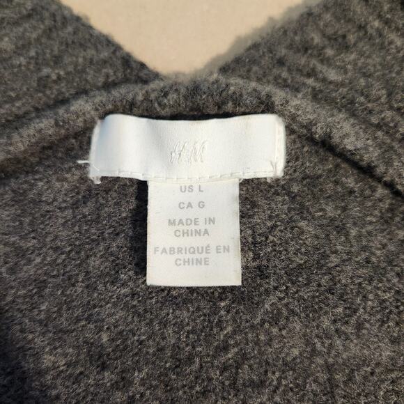 H&M Oversized Fuzzy Cardigan Gray V-Neck Rhinestone Buttons Large Wool Blend - Picture 7 of 9